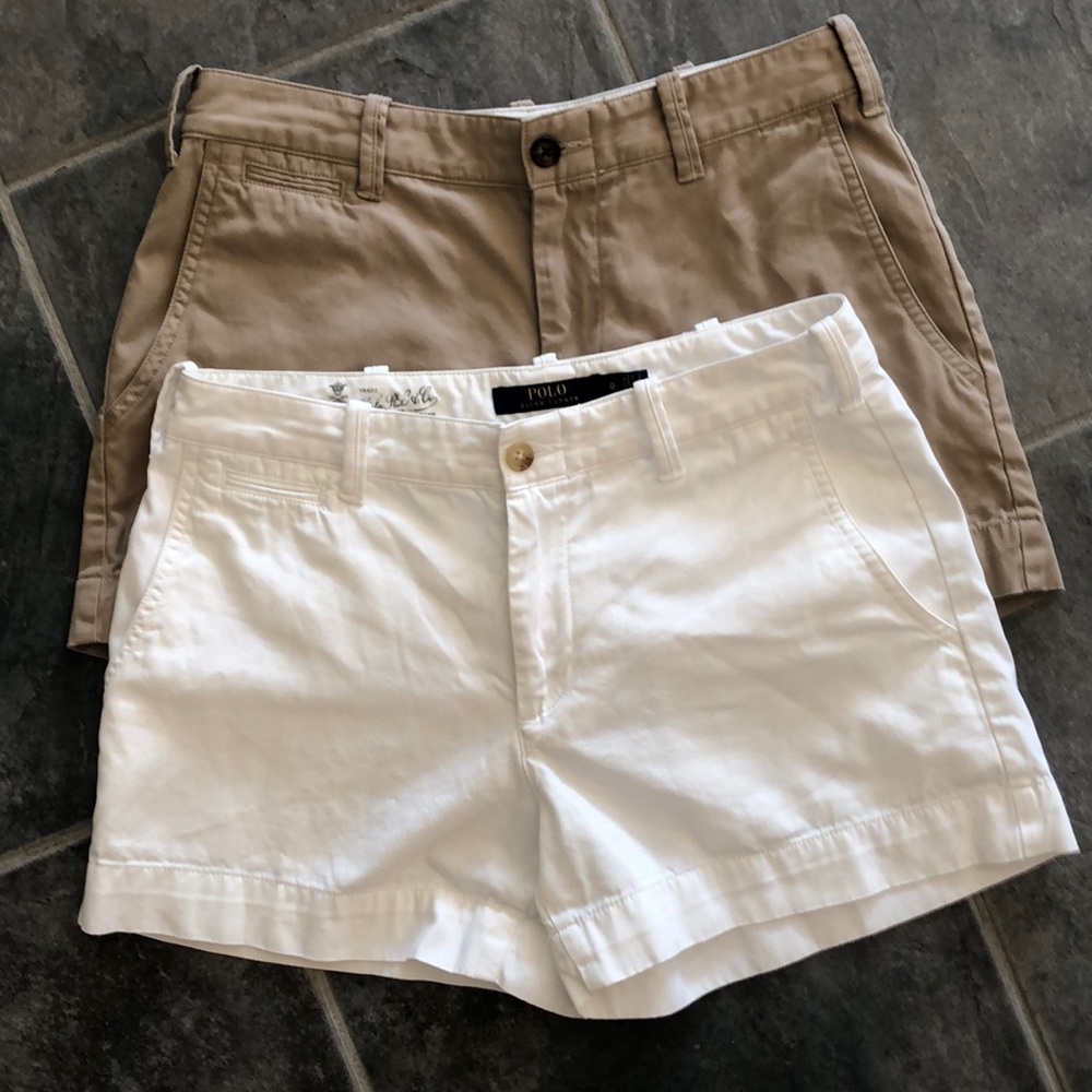 2 Polo Ralph Lauren khaki & white shorts size 0